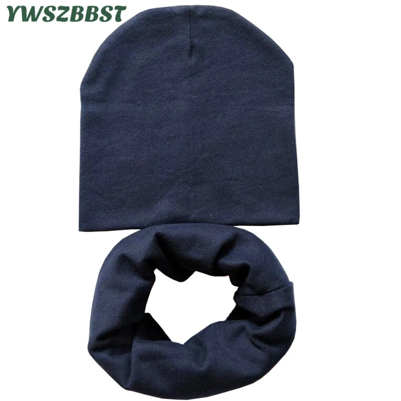 For 4 to 12 years old Solid Color Cotton Children Hat Scarf Set Autumn Winter Boys Girls Beanies Cap