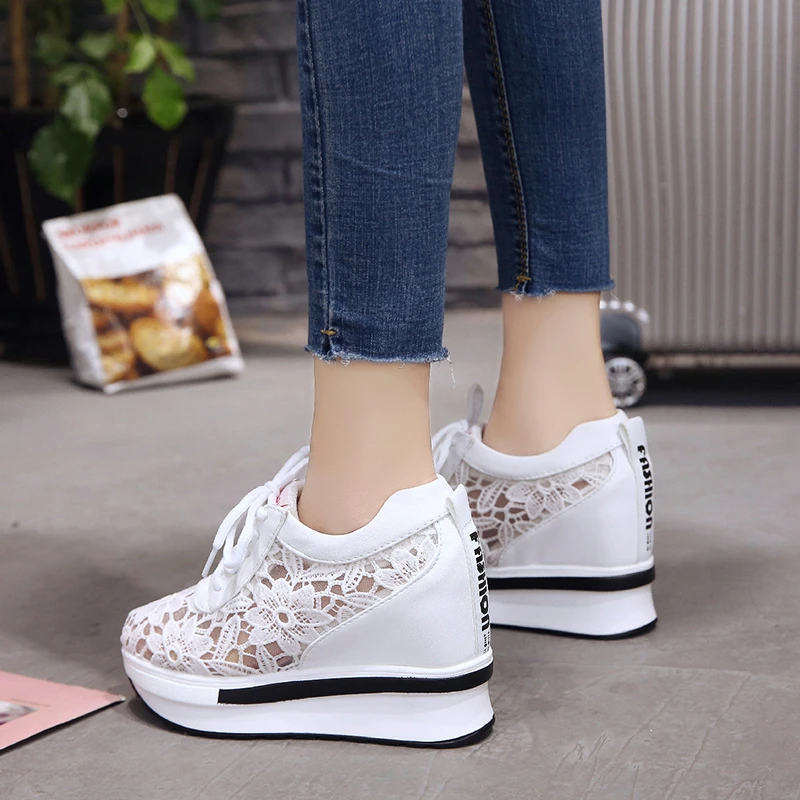 2019 Summer New Lace Breathable Sneakers Women Shoes Comfortable Casual Woman Platform Wedge Shoes