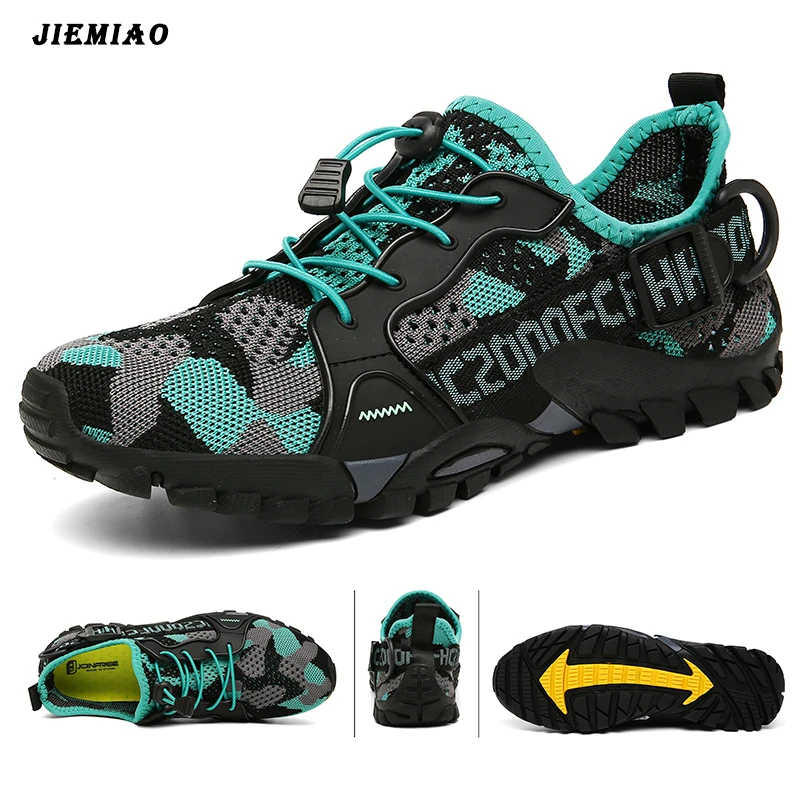 JIEMIAO 2021 Men Women Trekking Hiking Shoes Summer Mesh Breathable Men Sneakers Outdoor Trail Climbing Sports Shoes Size 36-47