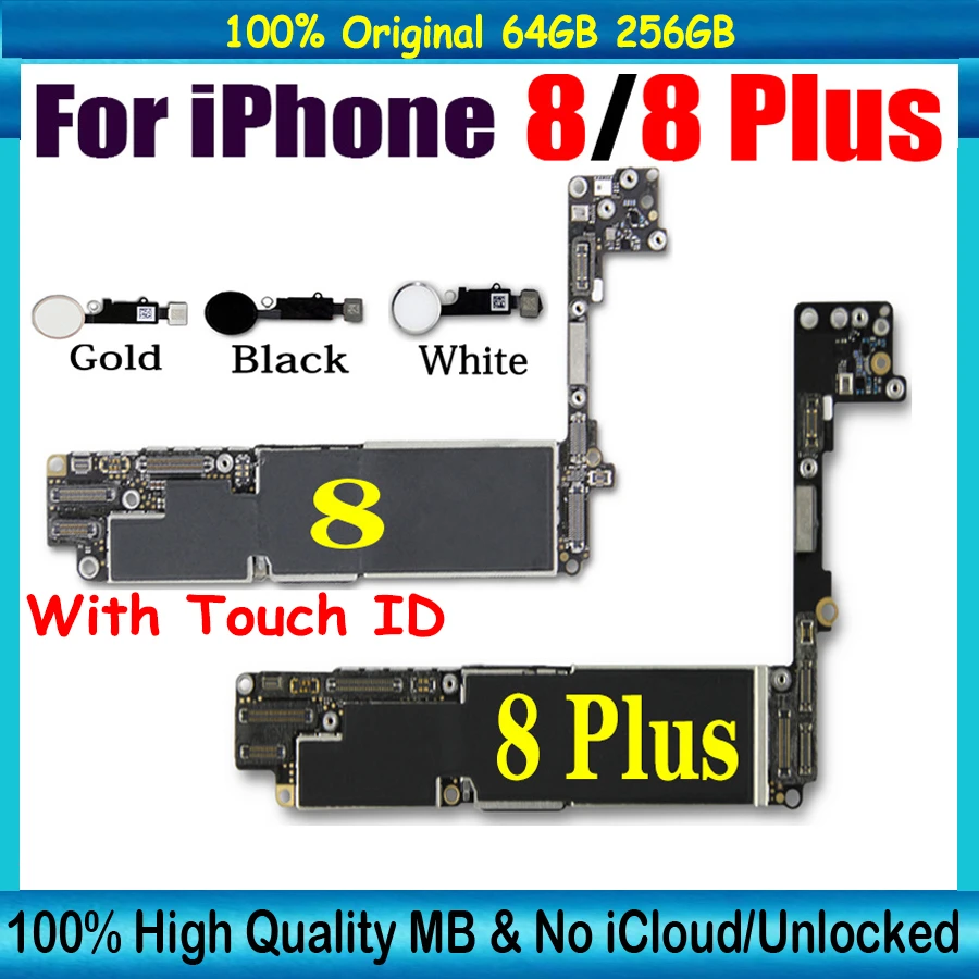 Free Shipping Original For iPhone 8 Plus Motherboard With Touch ID 64GB 256GB For iPhone 8 8Plus mainboard Support Update Plate
