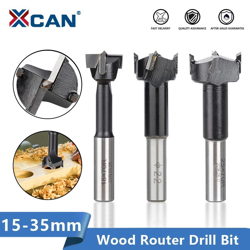 XCAN 1pc 15-35mm 4 Flutes Router Drill Bit Right Rotation Core Drill Bit Row Drilling Bit For Boring Machine Wood Hole Cutter