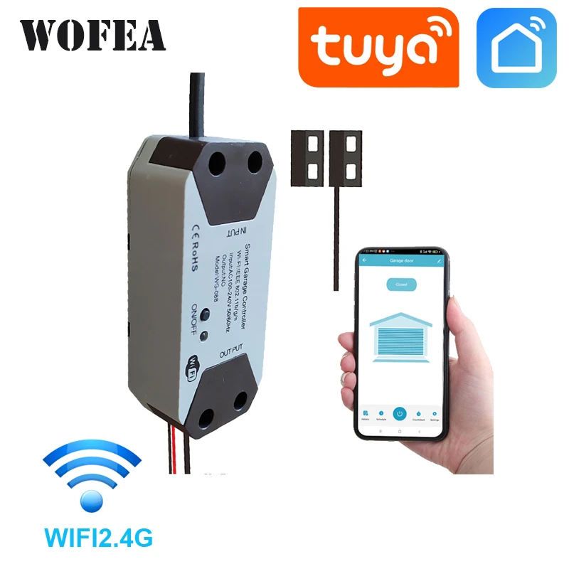 Wofea Wifi Remote Smart Garage Door Opener Controller Supprot Alexa Google Home Voice Control Power By Tuya smart Smartlife APP