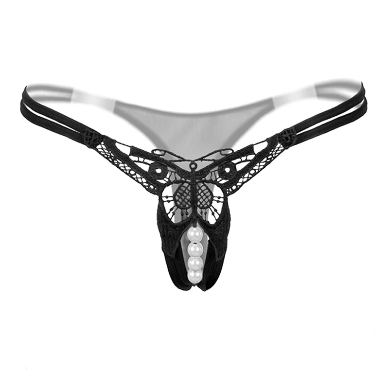 Butterfly with Pearls Tangas Women Sexy G String Sexy Underwear Thongs Ladies Lace Lingerie Sexy Transparent Panties