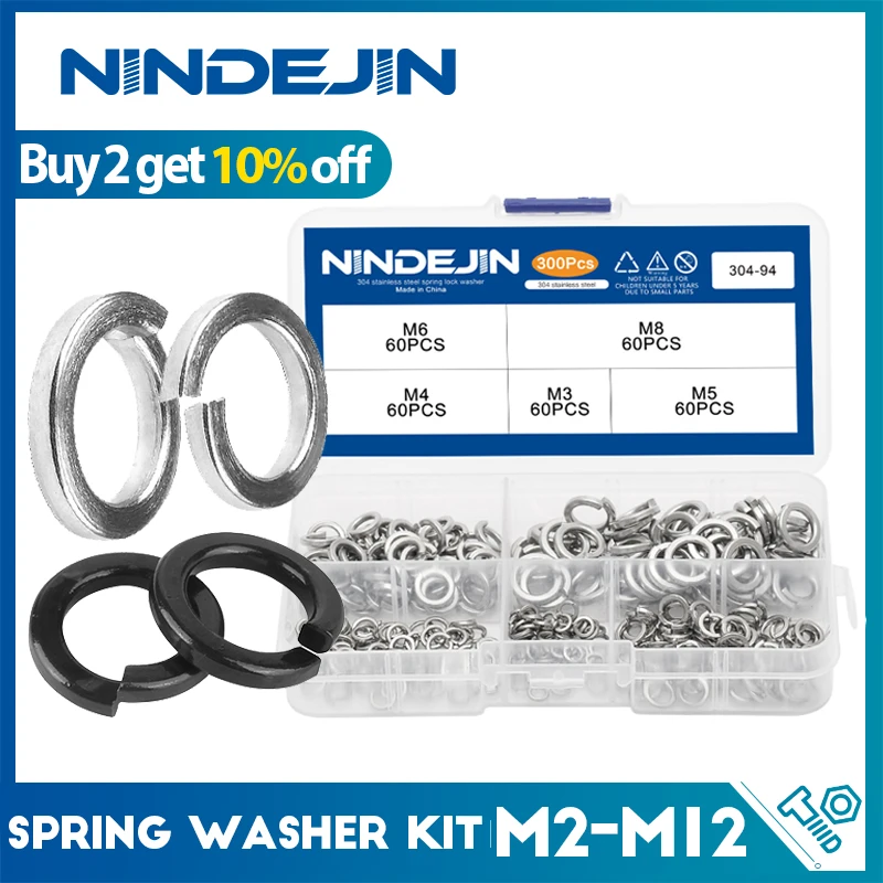 300/480pcs lock washers set stainless steel black carbon steel m2 m2.5 m3 m4 m5 m6 m8 m10 m12 spring lock washer assortment kit