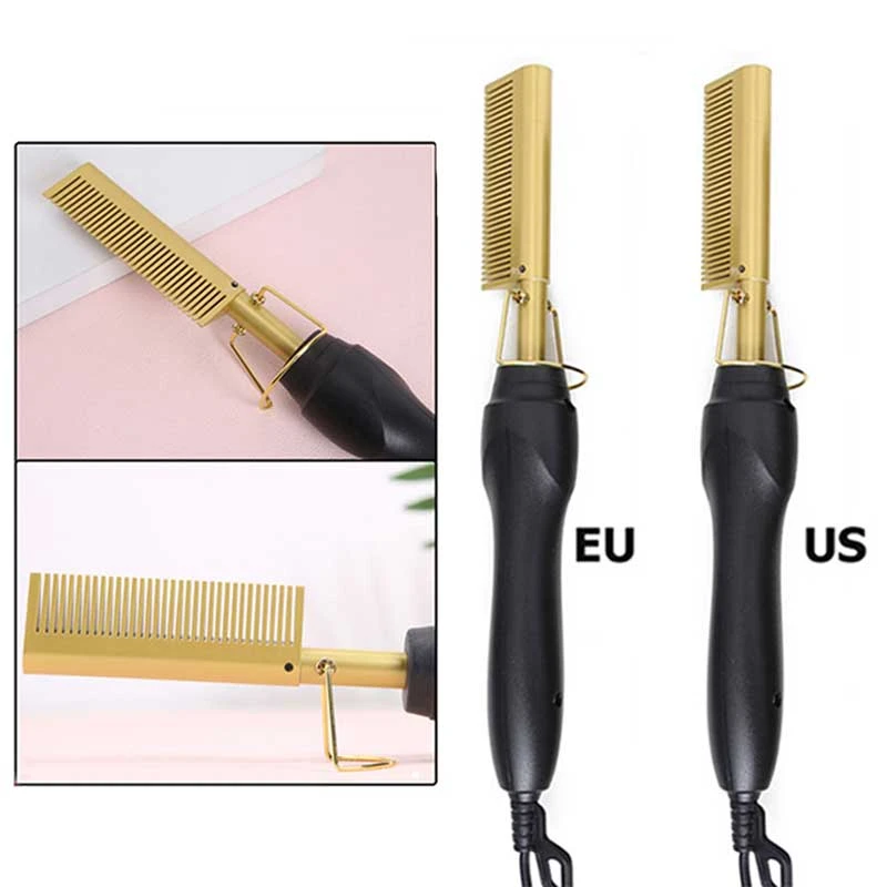 2 in 1 Hair Straightener Curler Wet Dry Electric Hot Heating Comb Hair Smooth Flat Iron Straightening Styling Tool