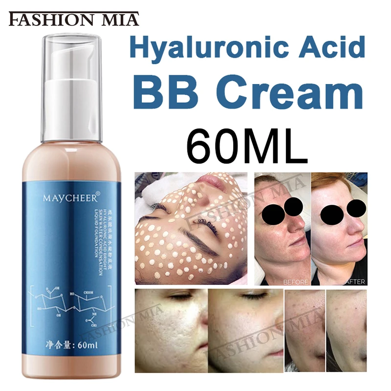 New 60ML Hyaluronic acid bb cream skin care liquid foundation for Whitening Brightening Hydrating Concealer Dry Skin foundation