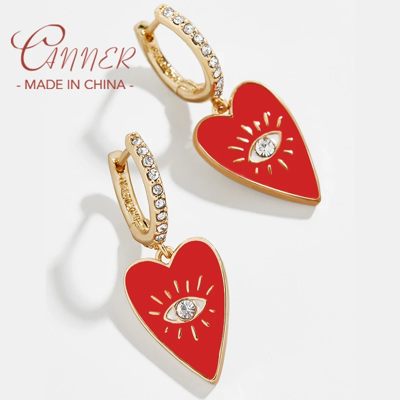 S925 Sterling Silver Hoop Earrings Red Dripping Oil Aros melocoton Yin Chili Love Heart CZ Cartilage Earring For Women Jewerly