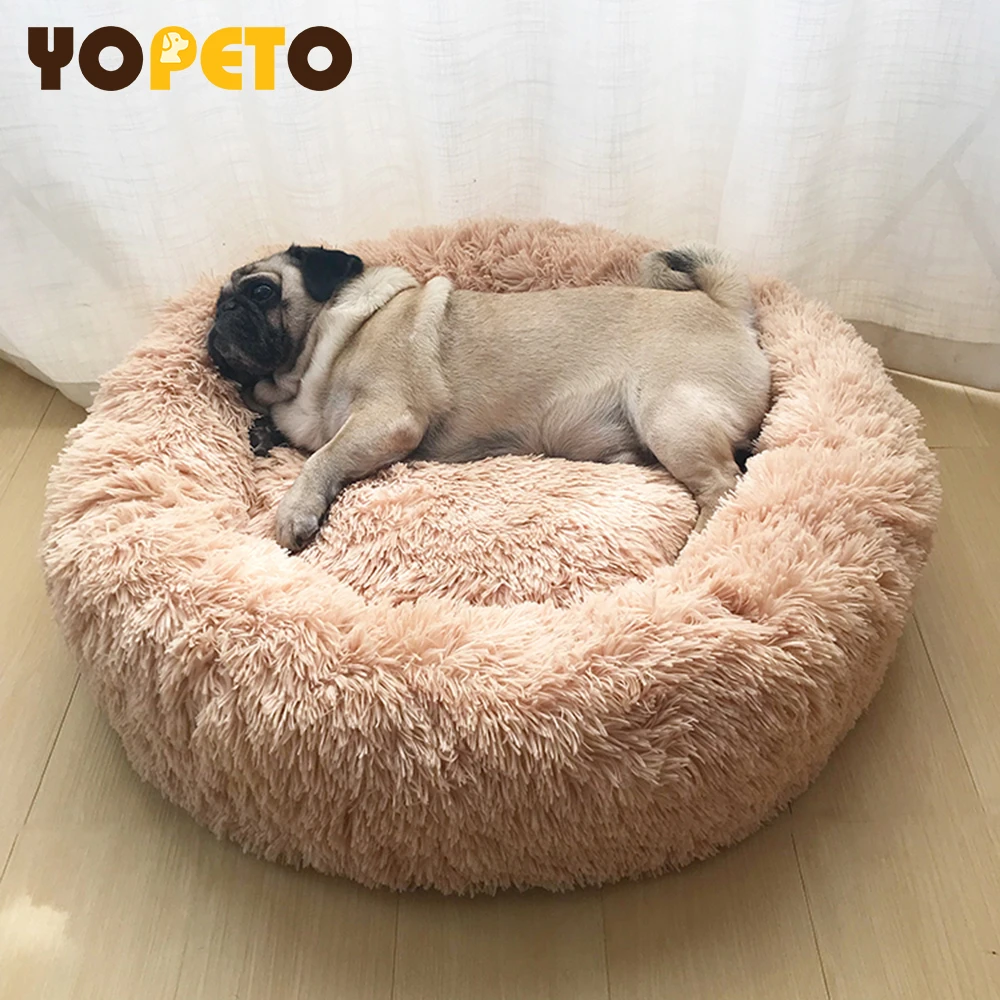 Super Soft Pet Bed Kennel Dog Round Cat Winter Warm Sleeping Bag Long Plush Large Puppy Cushion Mat Portable Cat Supplies