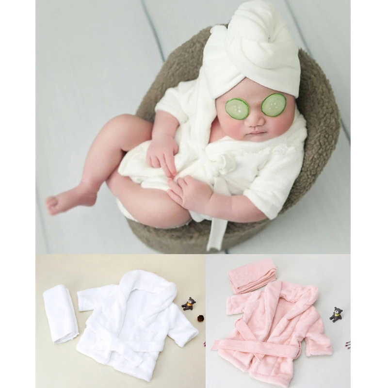 New Baby Bathrobes Bath Towel Solid Color Warm Baby Hooded Robe With Belt Newborn Photography Props Baby Photo Shoot Accessories