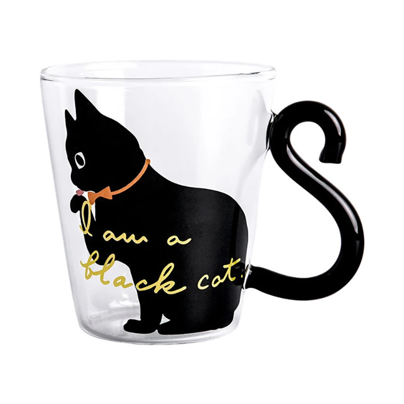 Drinking Glasses for Coffee Milk Tea Mug Heat Resistant Glass Water Cup Cartoon Creative Cute Cat Mug Red Wine Beer Champagne