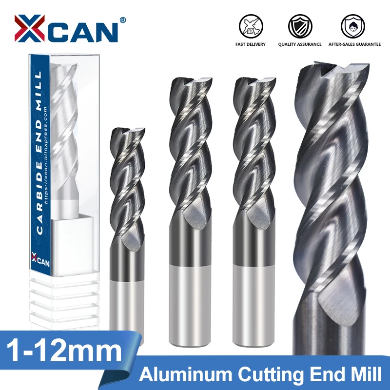 XCAN Milling Cutter Carbide End Mill 1-12mm 3 Flute End Milling Bit for Aluminum Cutting CNC Machine Milling Tool Router Bit