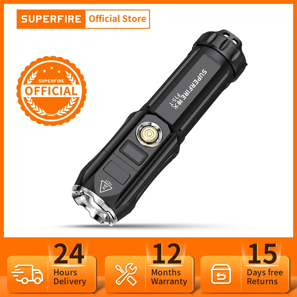 SupFire F15-T Cree XHP90 36W led flashlight Ultra Bright torch Display Zoom USB Rechargeable Multi-function for Camping Fishing