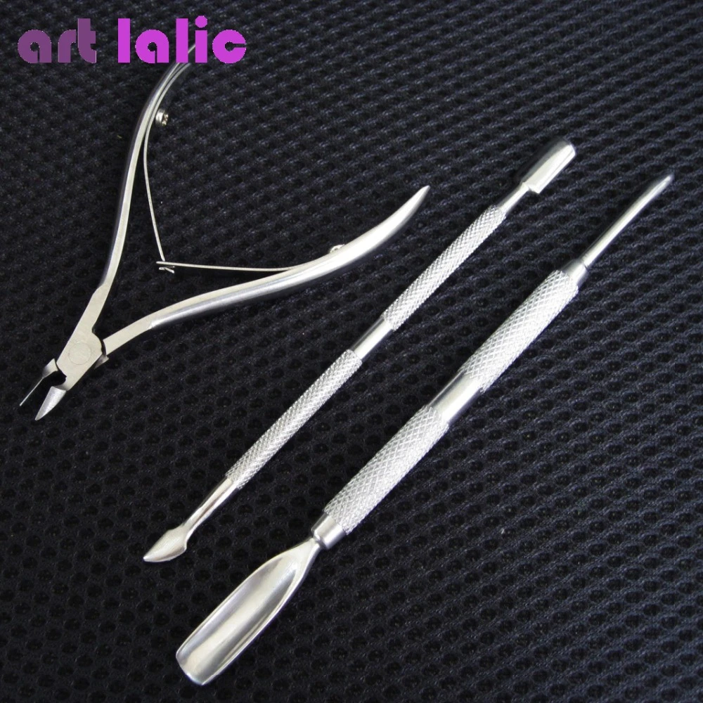 3 pcs Stainless Steel Nail Cuticle Spoon Pusher Remover Cutter Nipper Clipper Cut Remover Cutter Trimmer Art Manicure Tool