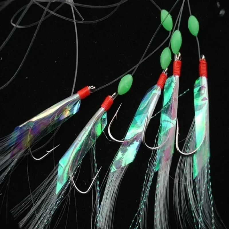 5pcs /Lot New Sabiki Soft Fishing Lure Rigs Bait Jigs Lure Soft Lure Worn Fake String Crystal  Barbed Hook Fishing Lures