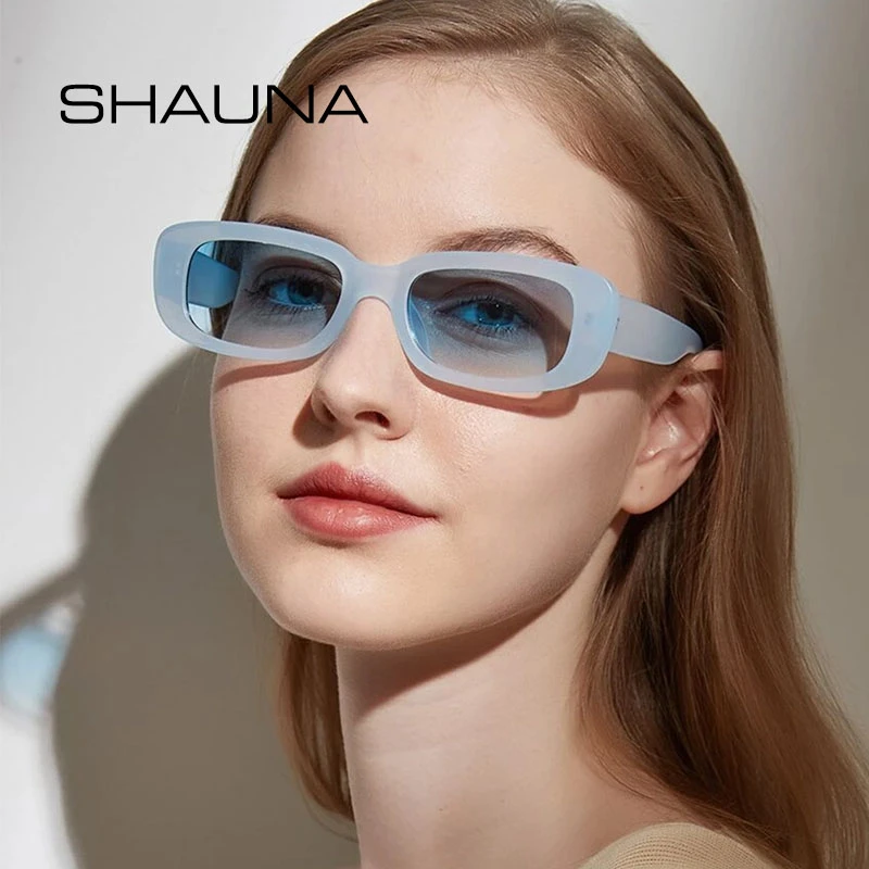 SHAUNA Ins Popular Fashion Purple Sunglasses Women Fashion Small Rectangle Fluorescent Green Sun Glasses UV400