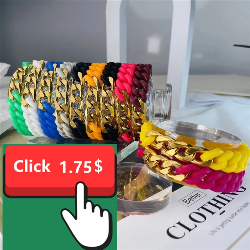 HANGZHI 2021 New Simple Cuban Chain titanium steel silicone twist energy bracelet 11 colors Bracelet for Women Girls Men Jewelry
