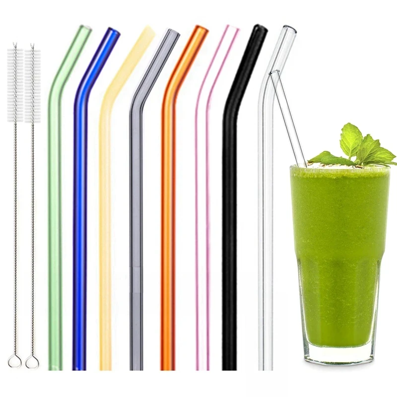 20cm Colorful Reusable Glass Straws High Borosilicate Glass Eco Friendly Drinking Straw for Cocktail Smoothie Milkshake Dinkware