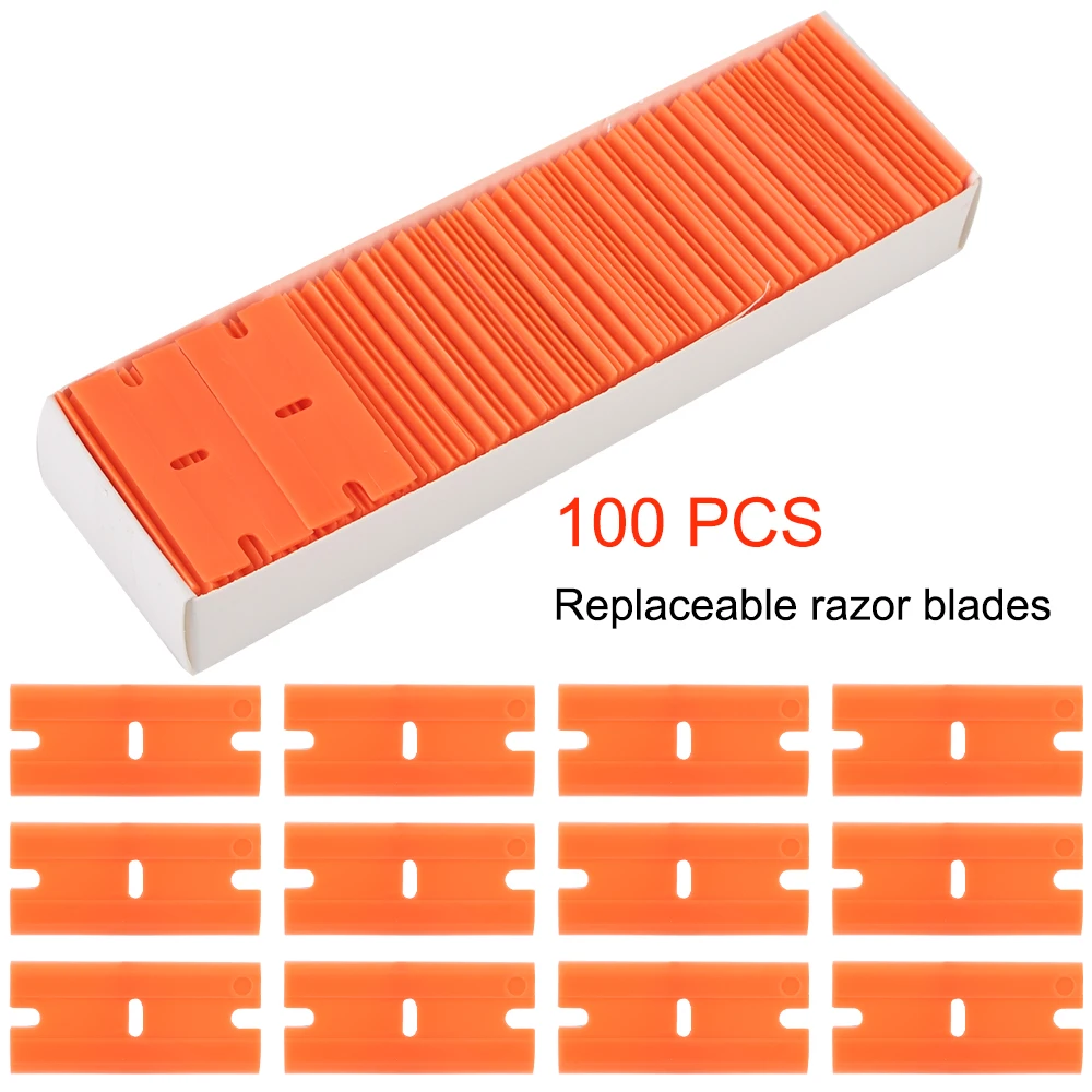 100 Pcs Double Edged Plastic Razor Blade Car Wrap Sticker Squeegee Label Clean Razor Glue Remover Window Glass Clean Scraper