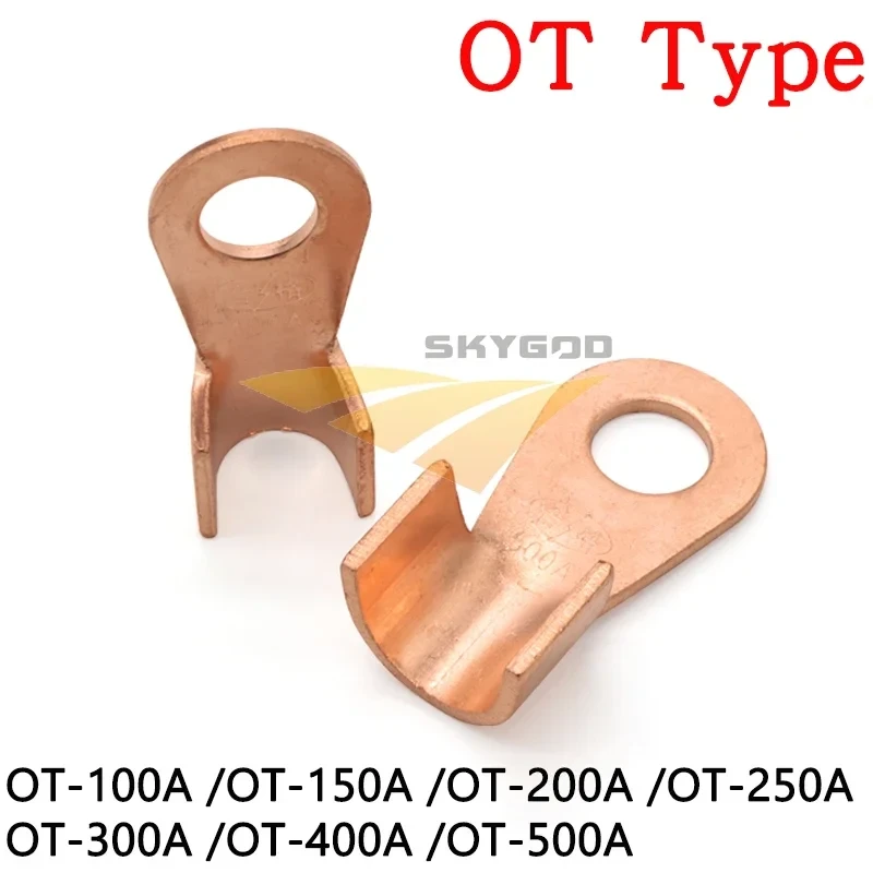 1/5pcs OT Type 100A 150A 200A 250A 300A 400A 500A Wire Terminal Red Copper Nose Lugs Crimp Open Mouth Cable End Connector Splice