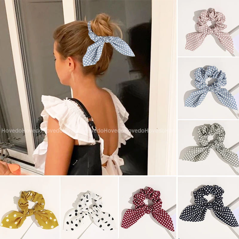 New Polka Dot Bowknot Elastic Hair Bands for Women Girls Scrunchies Headband Hair Ties Ponytail Holder Hair Accessories
