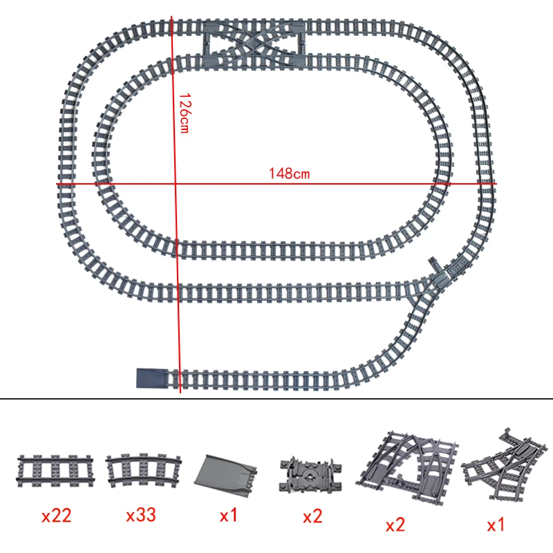City Trains Flexible Tracks Forked Straight Curved Rails Switch Building Block Bricks High-Tech Creative Toys for kids gifts