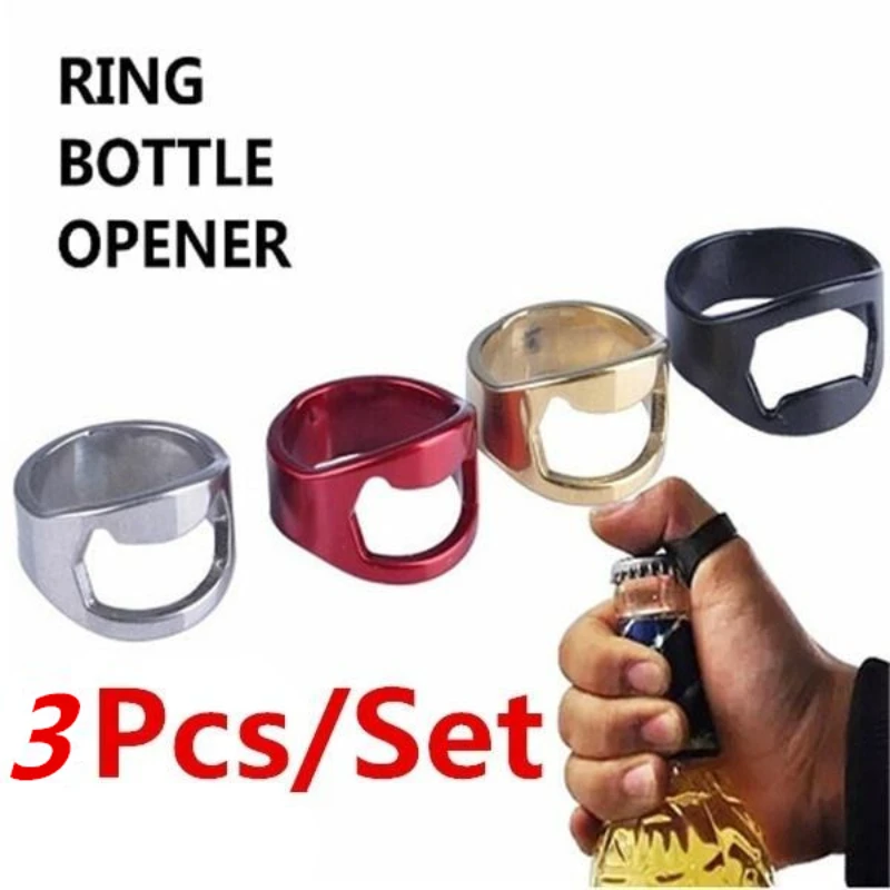 3PCS/set Stainless Steel Creative Versatile Cool Finger Ring Bottle Opener Bar Beer Tools(color random)