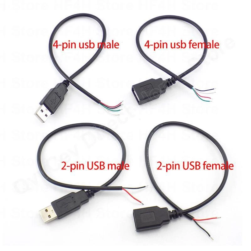 0.3m/1m/2m Power Supply Cable 2 Pin USB 2.0 Female male 4 pin wire Jack Charger charging Cord Extension Connector DIY 5V line