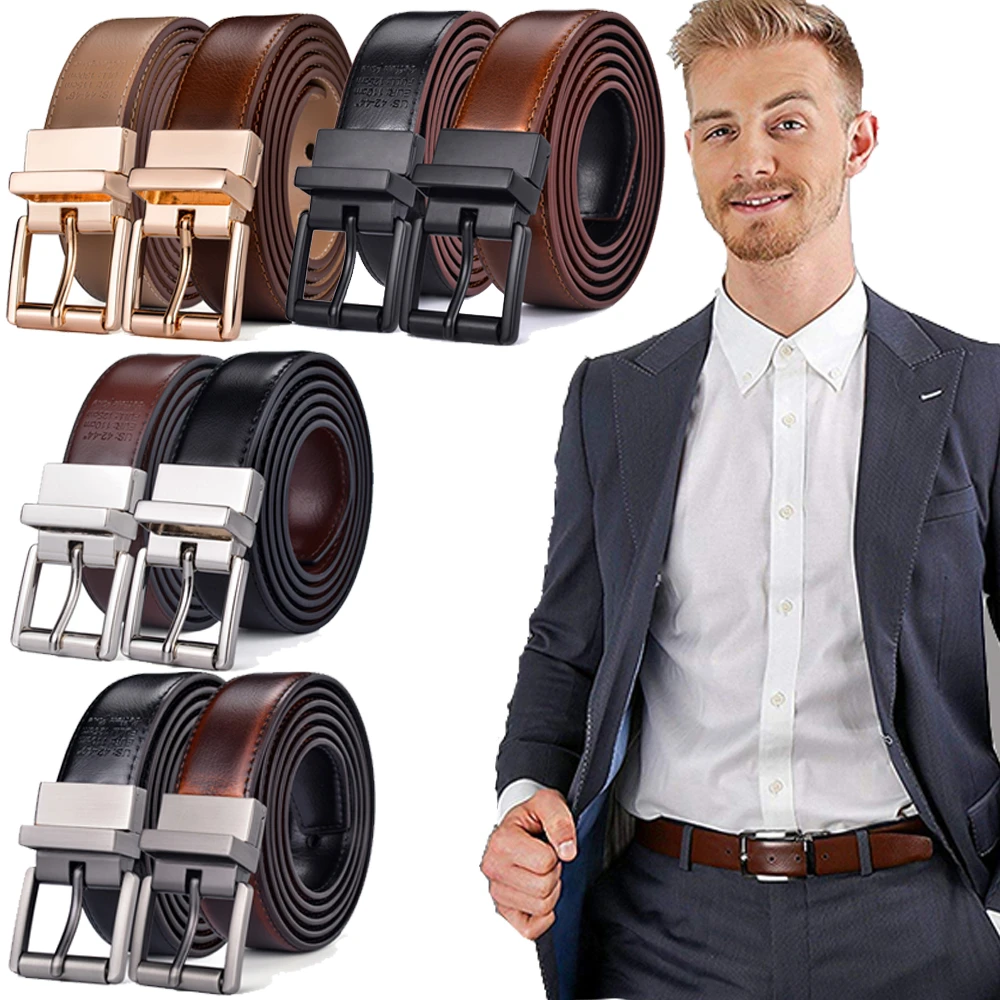 Mens Belt Reversible 2.8cm Wide 100% Genuine Leather Dress Casual Belts for men,One Reverse for 2 Colors