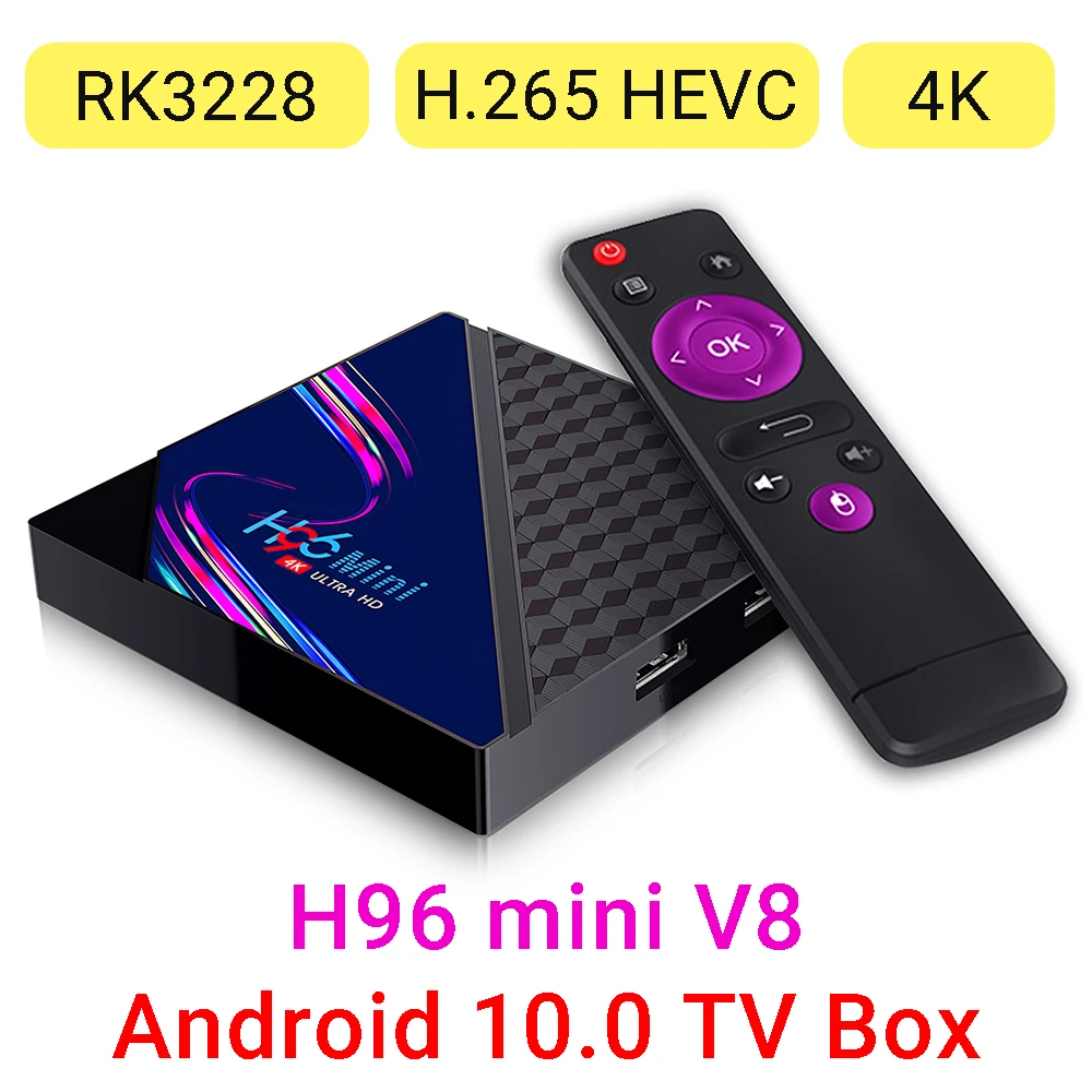 Android 10.0 Smart TV Box 1080P 4K 3D Media Player Set top Box 2.4G Wifi Android TV BOX H96 Mini V8 RK3328