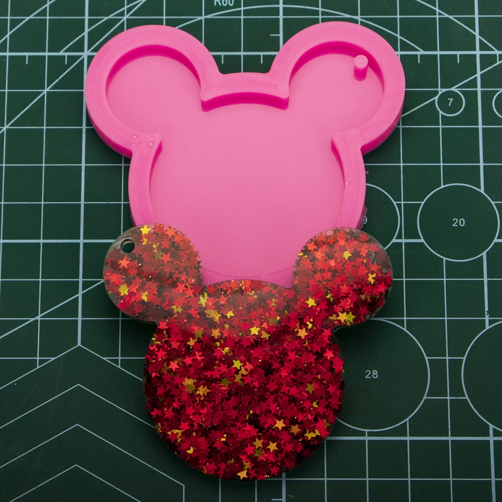 Silicone Mouse Head Keychains Mold for DIY Shiny Polymer Clay Epoxy Resin Craft DY0055