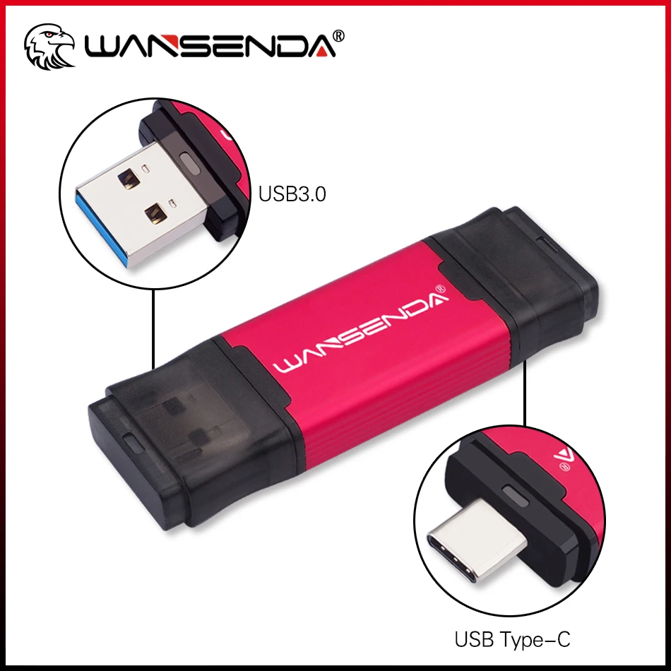 WANSENDA OTG USB Flash Drive 2 in 1 TYPE C & USB 3.0 Pen Drive 512GB 256GB 128GB 64GB 32GB High Speed Pendrive USB Memory Stick