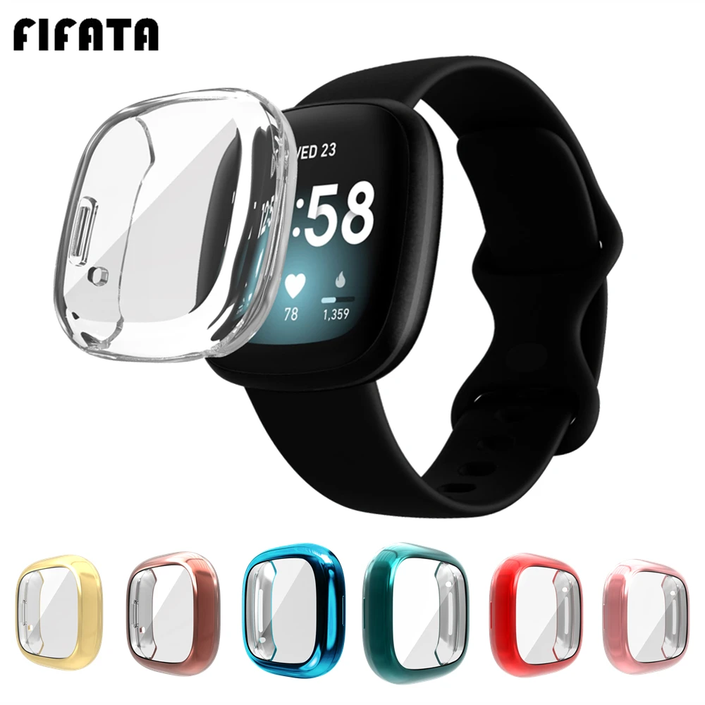 FIFATA TPU Full Screen Protector Cover Case For Fitbit Versa 3 / Sense Smart Watch Bumper Shell Cases For Fitbit Versa3/Sense