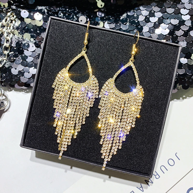 FYUAN Long Tassel Geometric Drop Earrings for Women 2019 Bijoux Shiny Full Rhinestone Crystal Dangle Earring Statement Jewelry