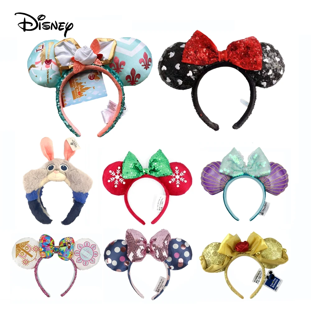 1PCS NEW Mermaid Princess Minnie Ears Headband Big Sequin Bows EARS COSTUME Headband Cosplay Plush Adult/Kids Headband Gift