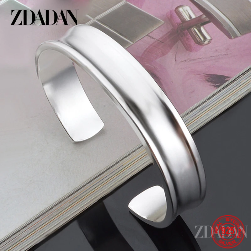 ZDADAN 925 Sterling Silver Open Cuff Bracelet Bangles For Women Men Couple Bracelets Gift