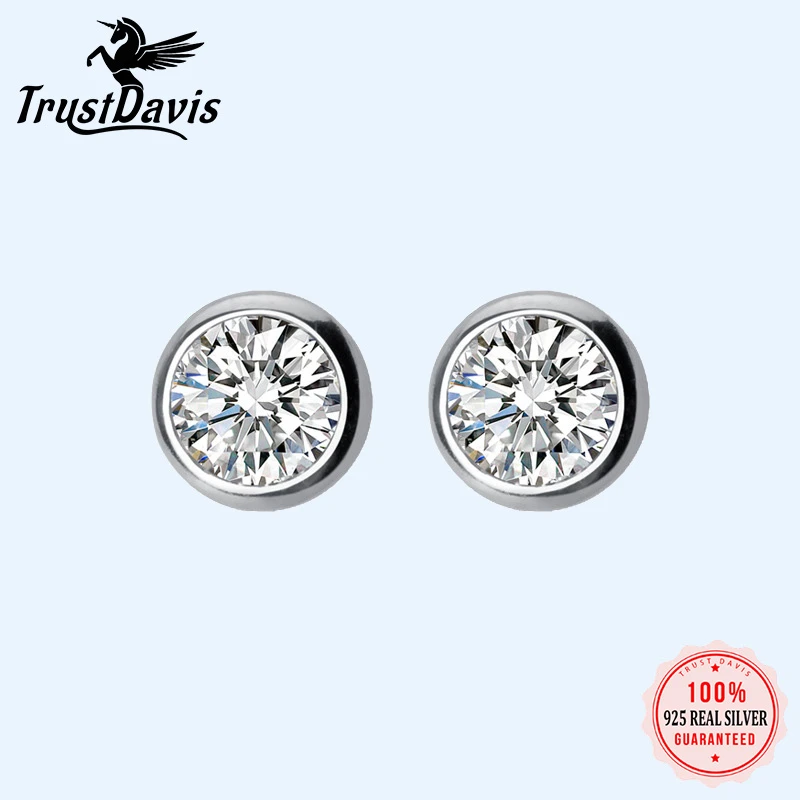 Trustdavis 925 Sterling Silver Tiny Dazzling Round CZ 4mm 5mm 6mm Stud Earring For Women Girls Kids Silver 925 Jewelry Gift DT55