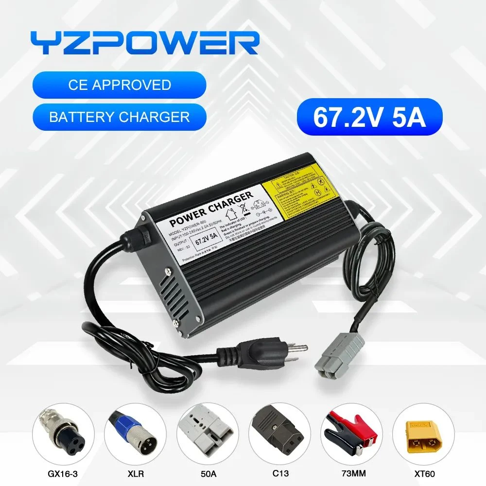 YZPOWER Fast 67.2V 5A Lithium Battery Charger For 16S 60V 5A Lipo Li-ion Battery Pack Electric E-bike Smart Tools Auto-Stop