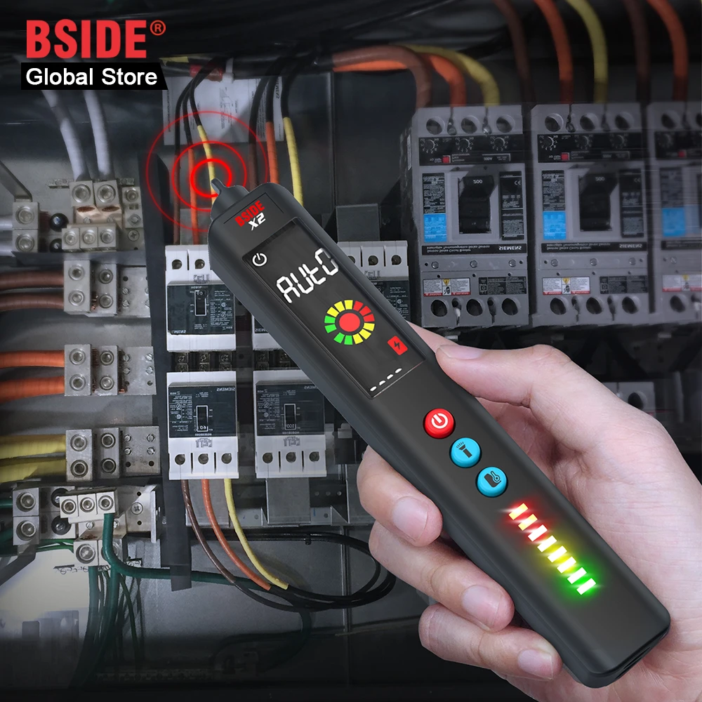 BSIDE Upgraded Voltage Tester, Color LCD 3-Result Display Voltage Detector with Infrared Thermometer for BBQ with EVA Case