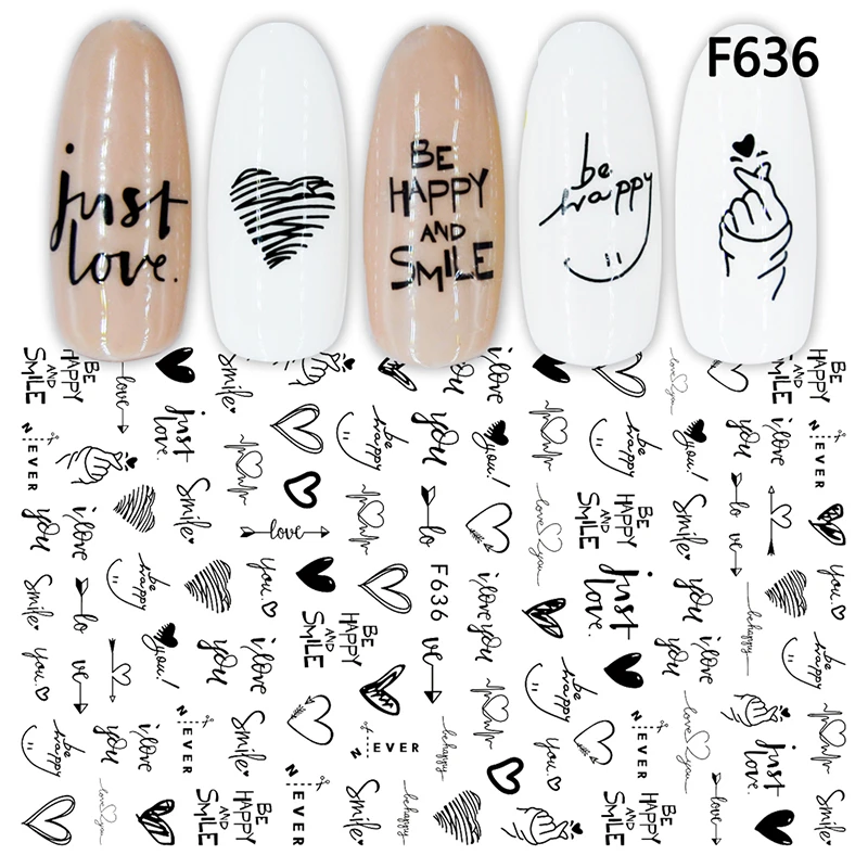 3D Nail Sticker Cool English Letter Nail Art Decorations Foil Love Heart Design Nails Accessories Fashion Manicure Stickers