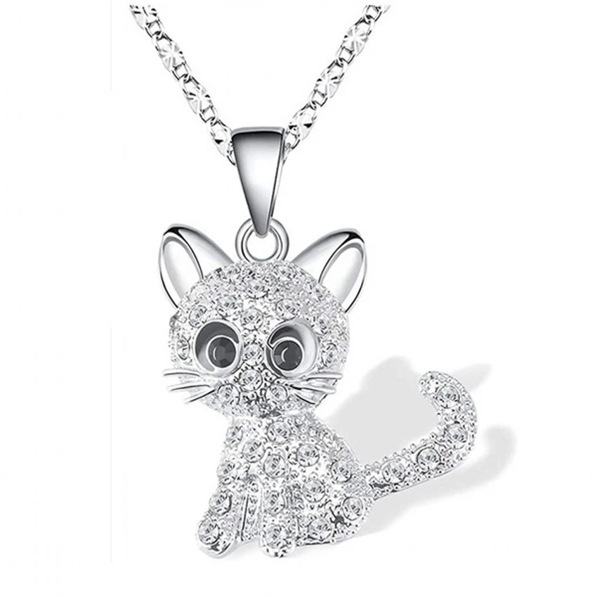 New 2021 Girls Cute Cat Pendant Necklace for Women Children Fashion Colorful Crystal Cartoon Animal Necklaces Jewelry Gifts