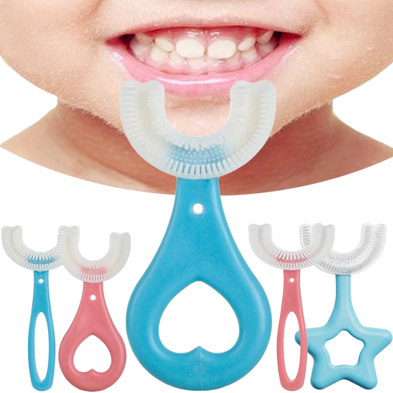 Kids Toothbrush U-Shape Infant Teether Toothbrush Children Handle Silicone Oral Care Cleaning Brush for Toddlers Ages 2-12