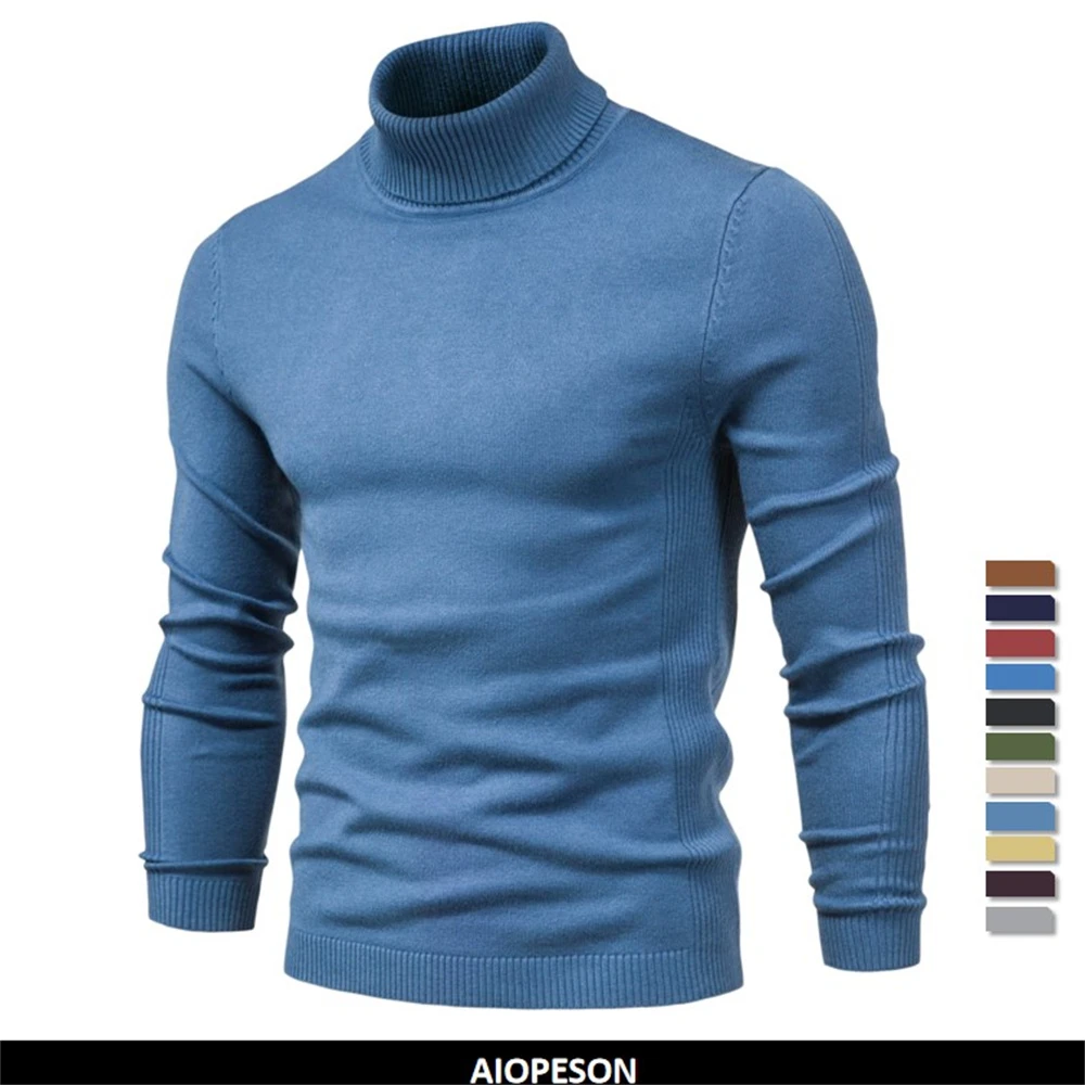 New Winter Turtleneck Thick Mens Sweaters Casual Turtle Neck Solid Color Quality Warm Slim Turtleneck Sweaters Pullover Men