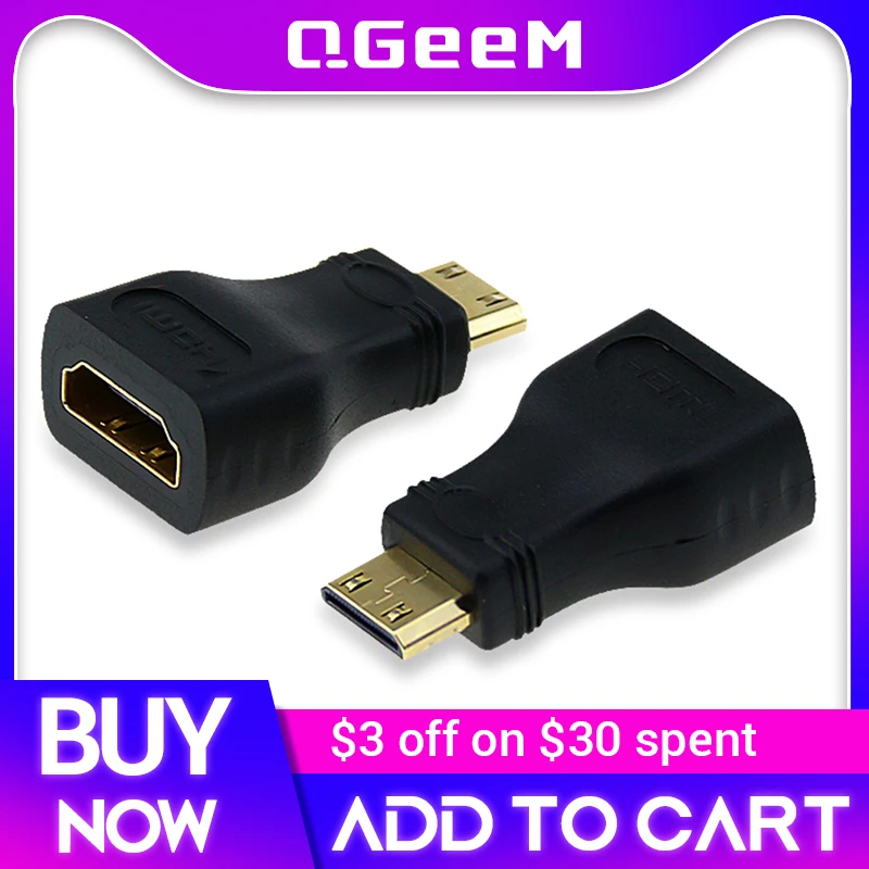 QGeeM MINI HDMI MALE  TO HDMI A FEMALE ADAPTER converter 1080 P 2K 4K FOR MINI PC HDTV HD CAMERA 5504