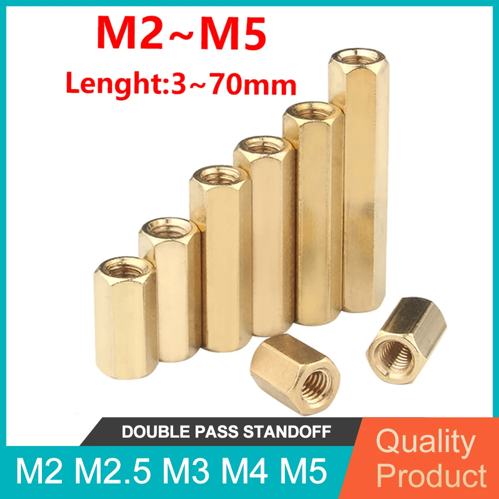 M2 M2.5 M3 M4 M5 Double Pass Hex Brass Male Female Standoff Board Pillar Hexagon Thread PCB Motherboard Spacer Nut Hollow Column