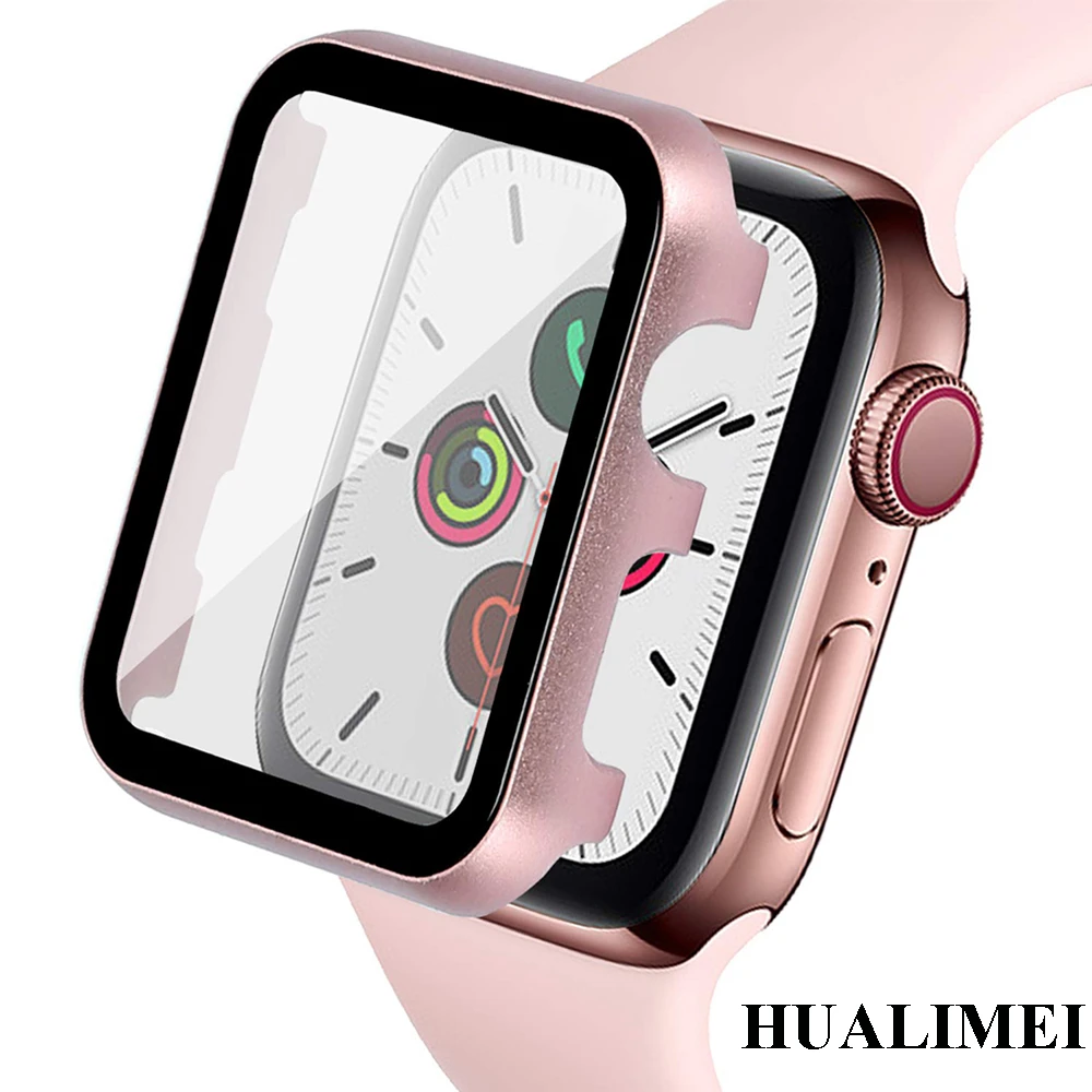 Metal Case and Tempered Film glass for Apple Watch 42mm 38mm 44mm  40mm Cover iWatch SE 6 5 4 3 2 1 Watch Protective Case Shell