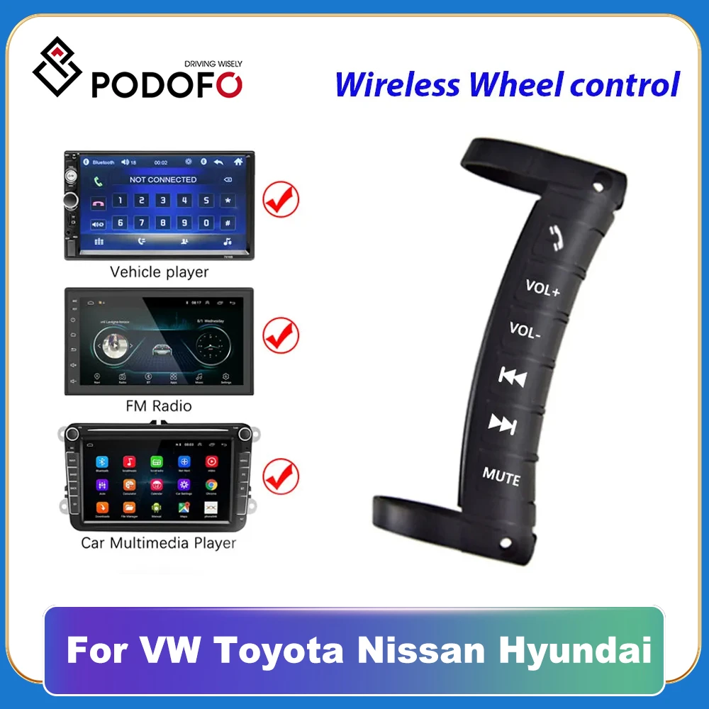 Podofo 2din Car Radio Wireless Steering Wheel control for 2 DIN Universal VW Toyoto Nissan Hyundai Polo Skoda autoradio Remote