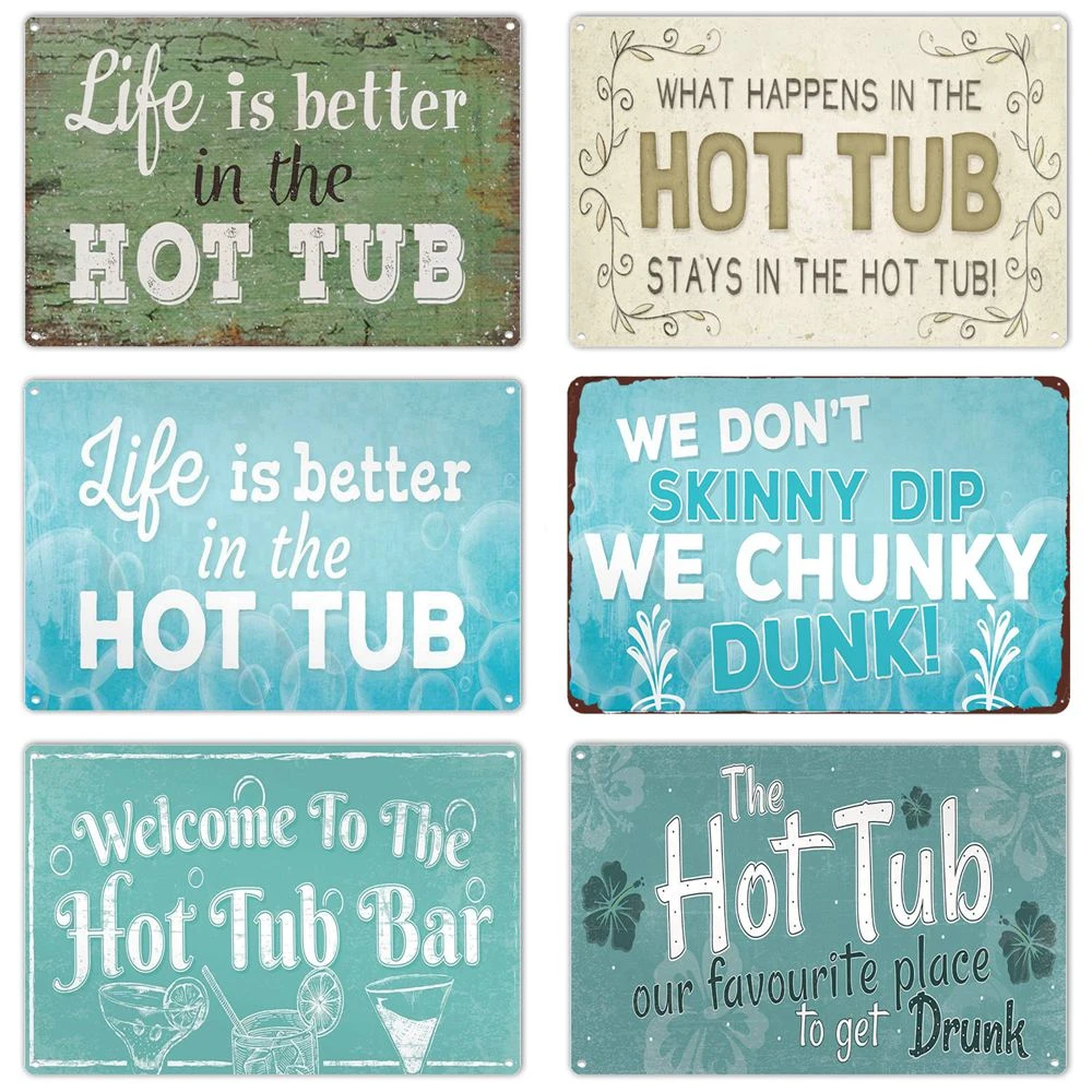 Welcome To The Hot Tub Bar Poster Hot Tub Rules Vintage Metal Tin Signs Pub Club Decoration Rule Wall Art Plate Home Decor N354