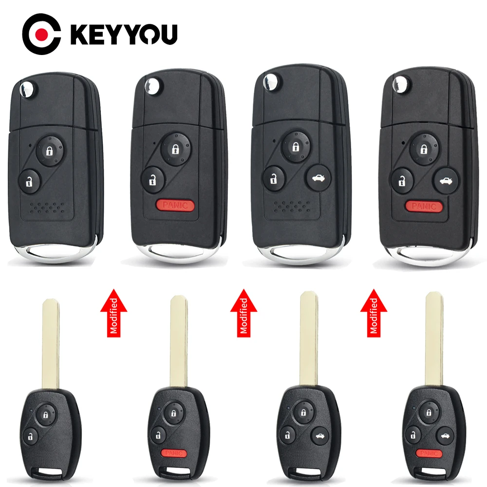 KEYYOU 2/3/4 Buttons Modified Filp Remote Key Shell Fob Case For Honda Fit CRV Civic Insight Ridgeline HRV Jazz ACCORD 2003-2013