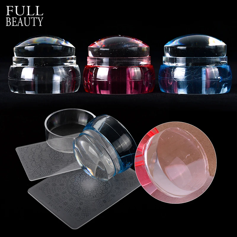 3pcs Round Silicone Transparent Soft Stamper for Nail Art Stamp Plate Jelly Marshmallow Hand With Scraper Manicure Set CH621