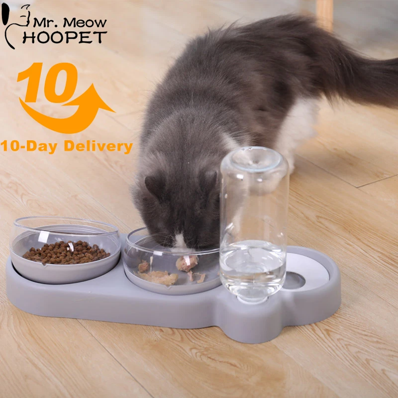 Hoopet 3 Bowls Tilt Raised Design Pet Dog Cat Food Bowls 500ML Water Bottle, Protect Pet's Spine, Drink and Food Bowls for Cat